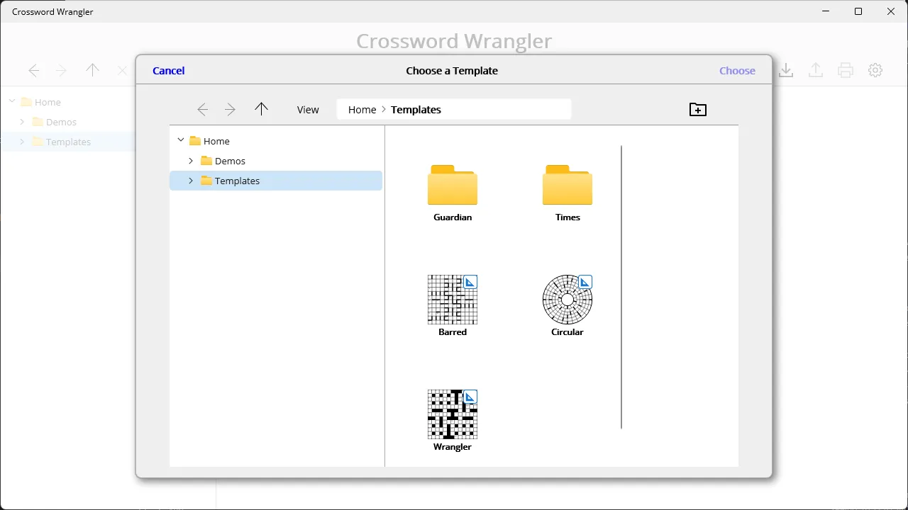 The Choose Template library browser