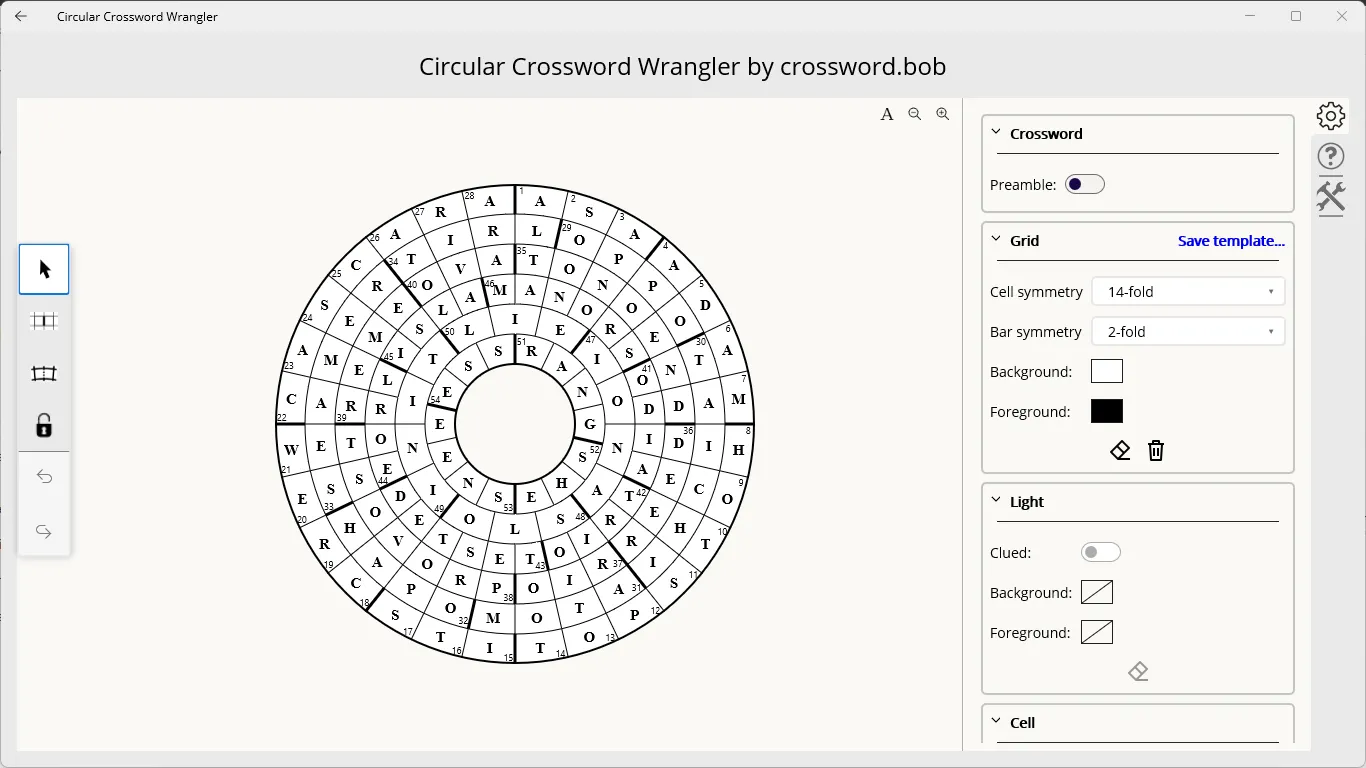 A circular crossword grid
