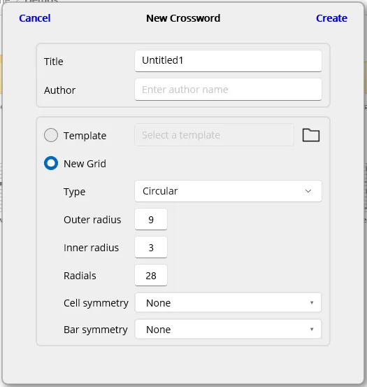 New crossword dialogue for circular grids