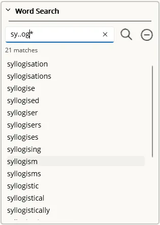 Word Search panel matching the pattern sy..og*